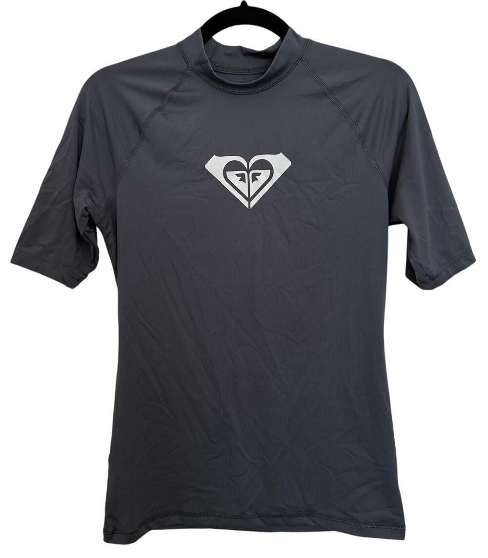 Roxy Gray Whole Hearted Short Sleeve Rashguard UPF 50+ Large Hawaii Exclusive